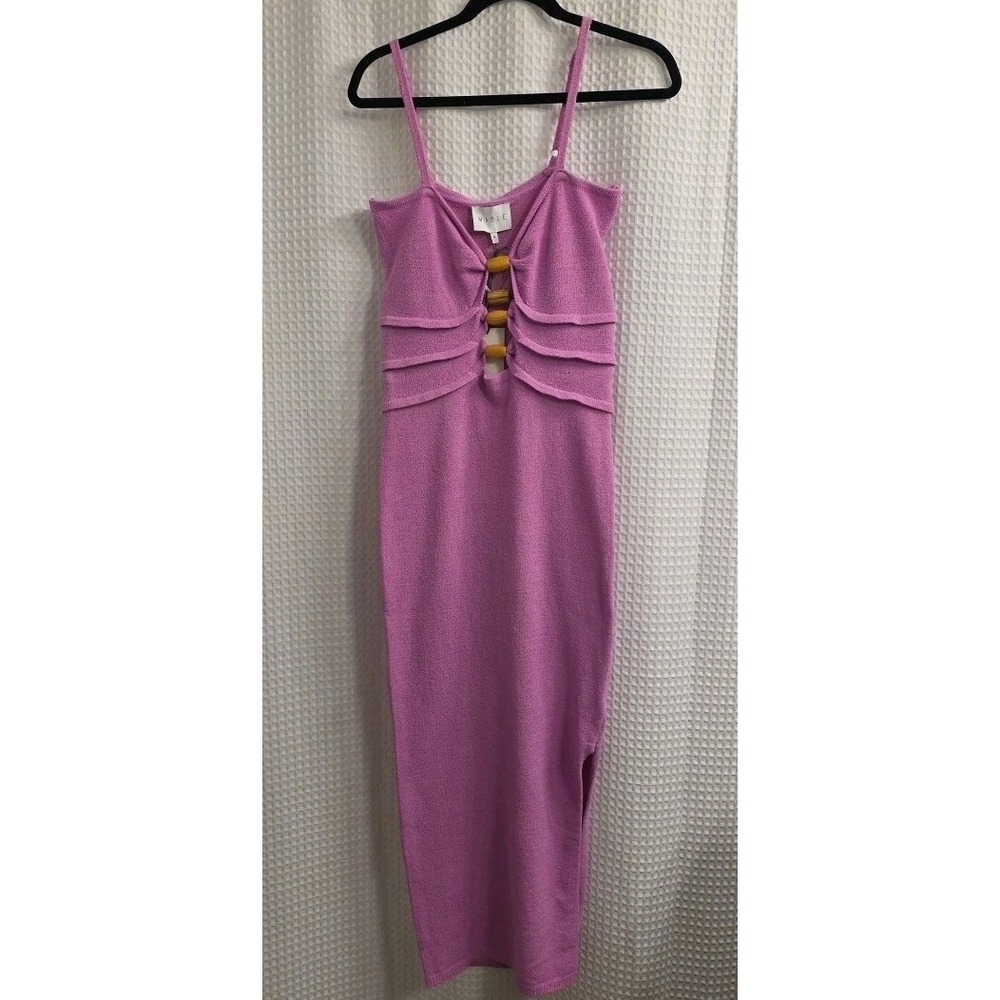 NEW‎ Mable Pink Beachy Midi Dress Cut-Out Beaded W/Split